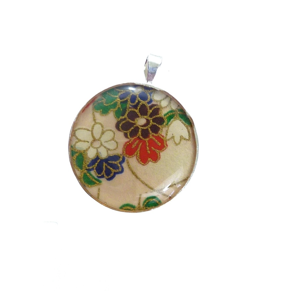Floral Print 925 Sterling Silver Pendant